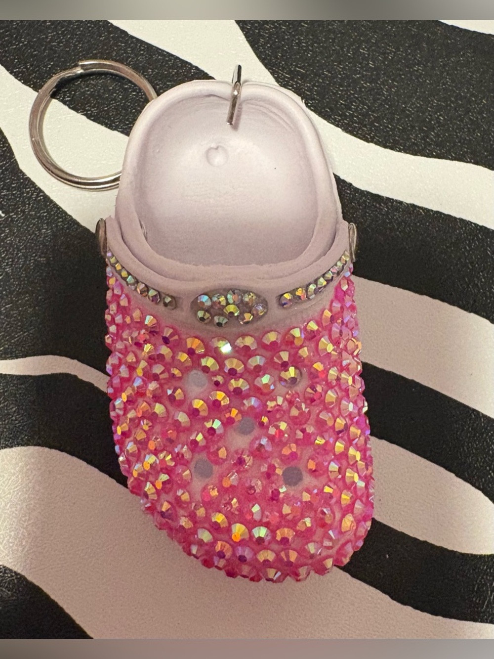 Pink Jeweled Croc Charm Keychain